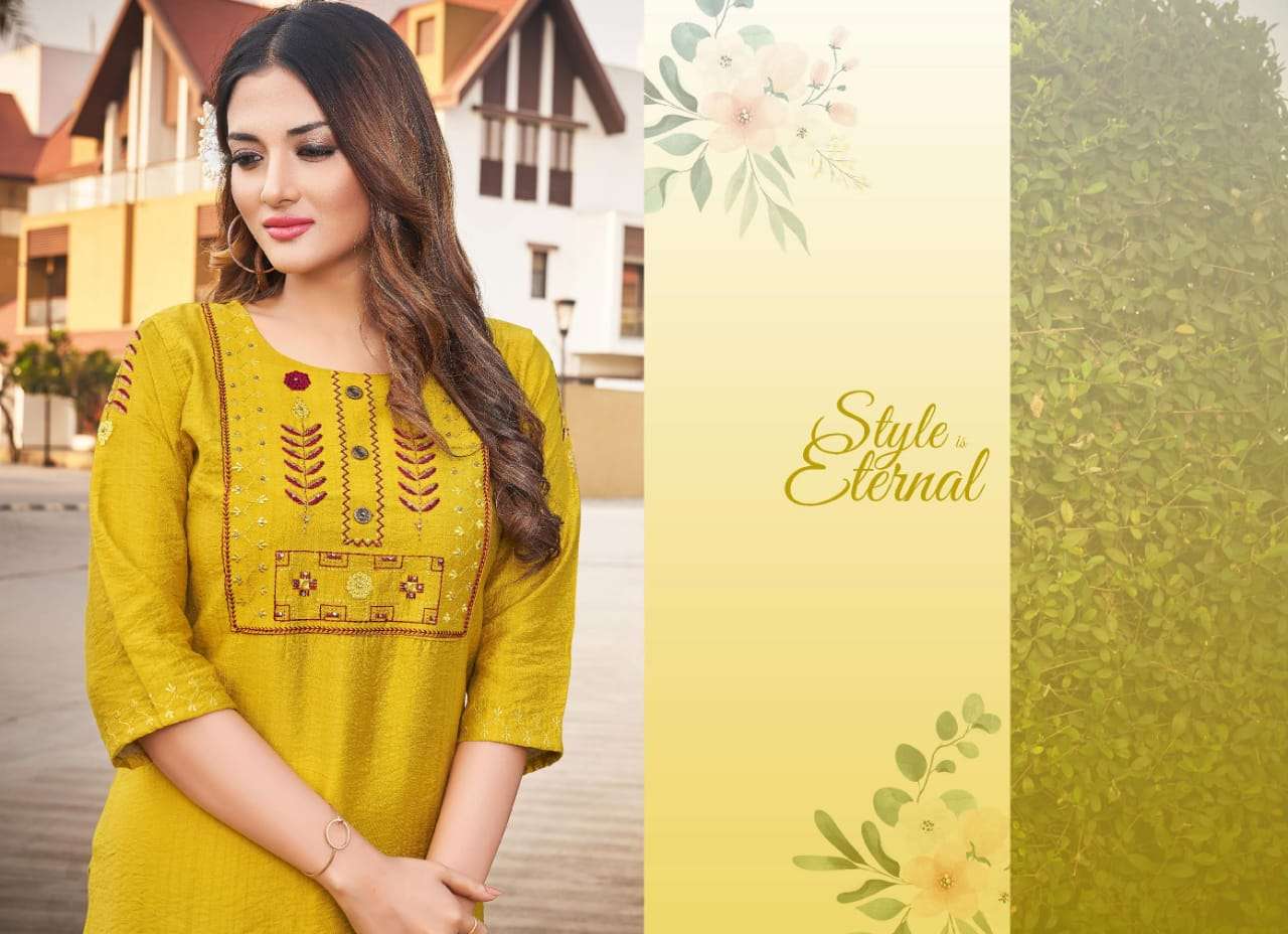 Kalaroop By Kajree-Score-Rayon-Embroidery-HandWork-Kurti-13106-C